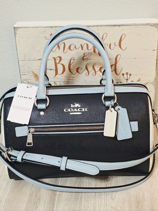 Coach Handbags - Coach RARE Rowan Colorblock Satchel Crossbody Purse Midnight Blue Chalk Bag